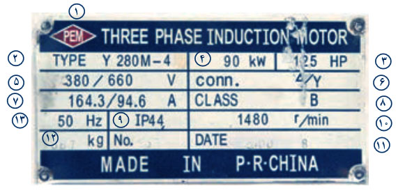 مشخصات پلاک موتور سه فاز
